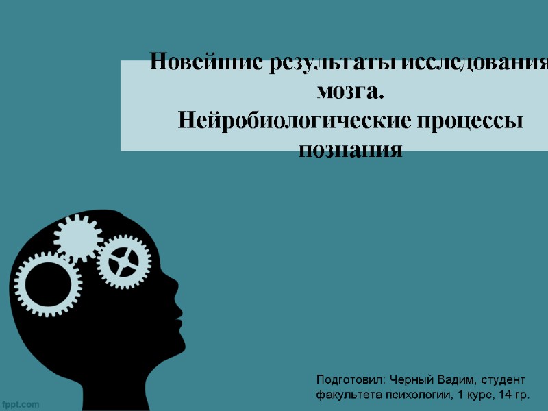 Новейшие результаты исследования мозга. Нейробиологические процессы познания Подготовил: Черный Вадим, студент факультета психологии, 1